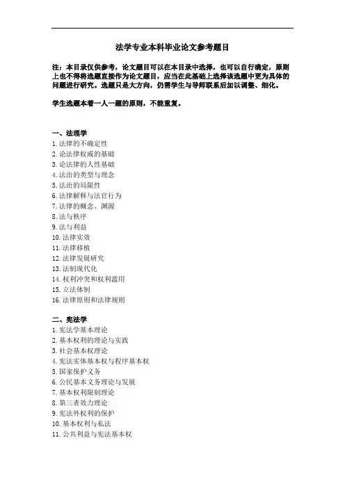本科论文法学专业精选题目