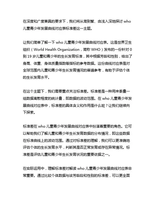 who儿童青少年发展曲线对应表标准差