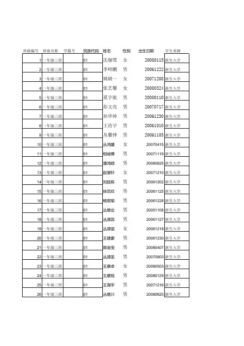 一年级三班学生基本信息模板1