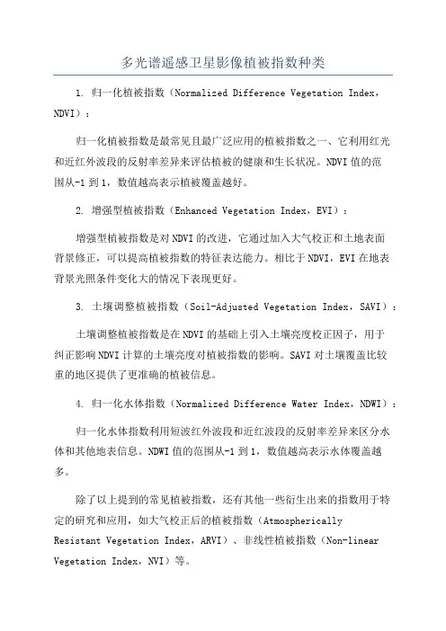多光谱遥感卫星影像植被指数种类