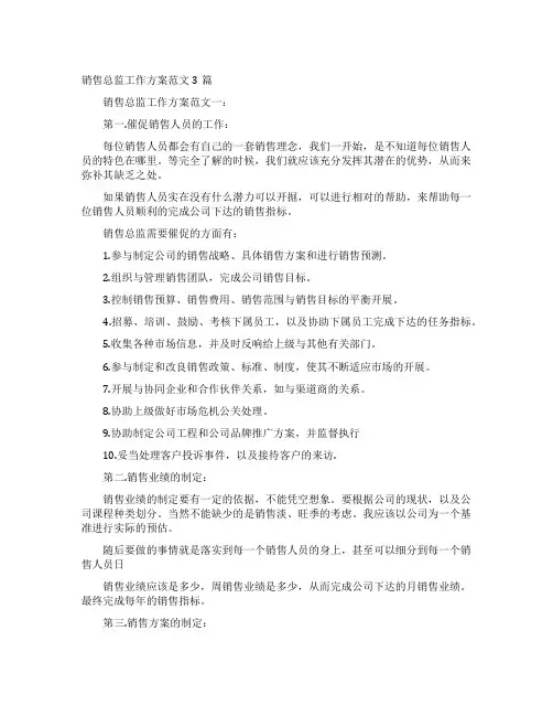 销售总监工作计划范文3篇