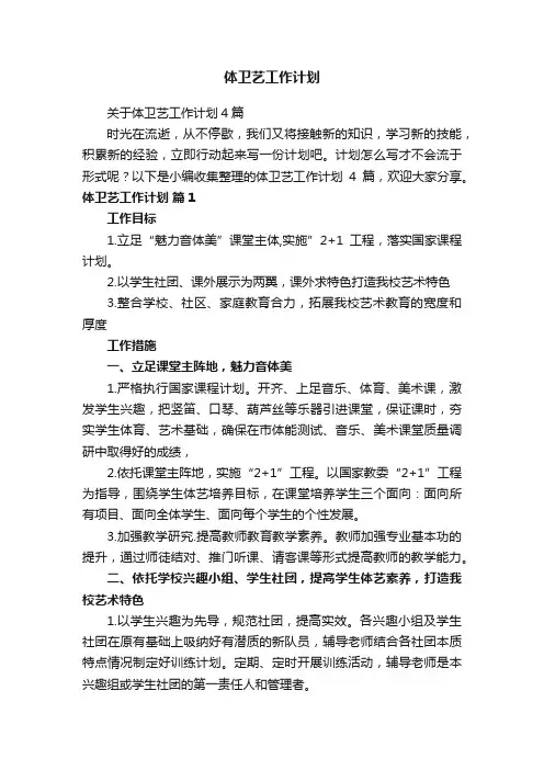 关于体卫艺工作计划4篇
