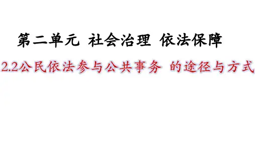 粤教版九年级上册道德与法治《公民依法参与公共事务的途径与方式》课件公开课