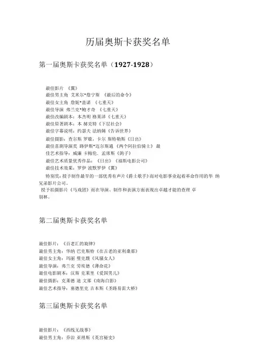 历届奥斯卡获奖名单(至2012)