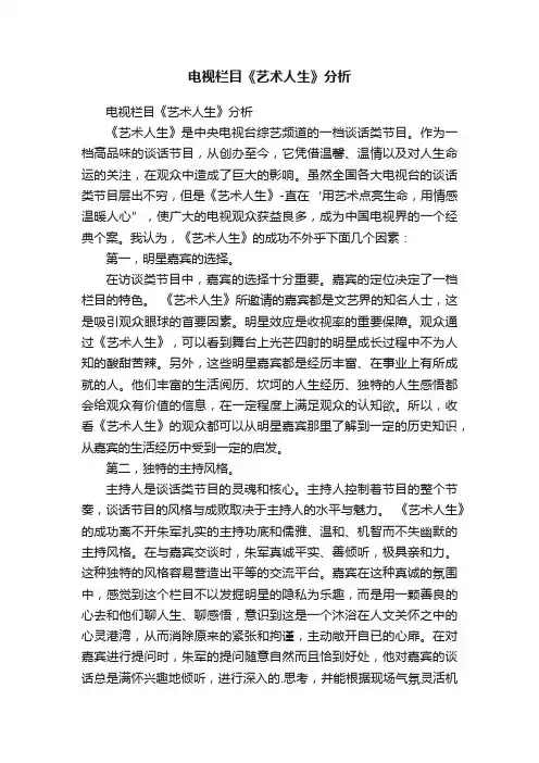 电视栏目《艺术人生》分析