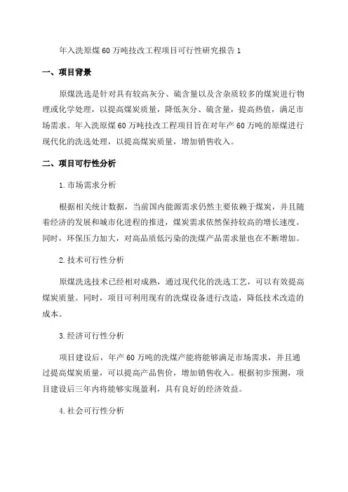 年入洗原煤60万吨技改工程项目可行性研究报告1