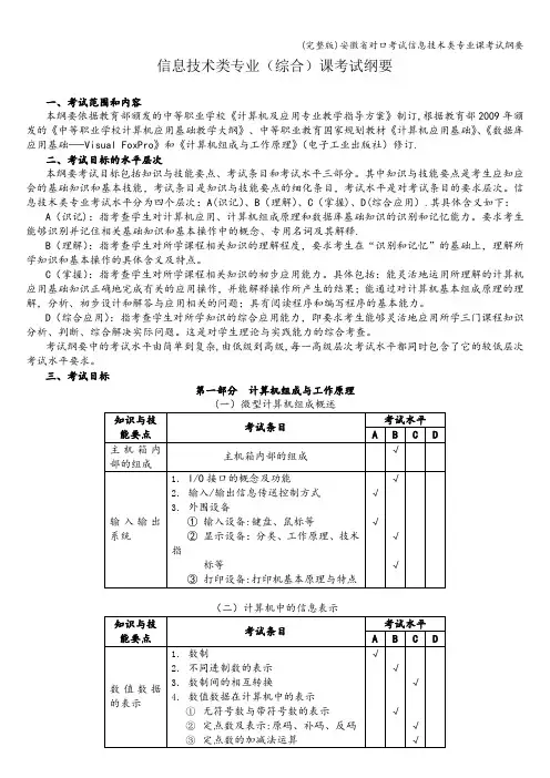 (完整版)安徽省对口考试信息技术类专业课考试纲要