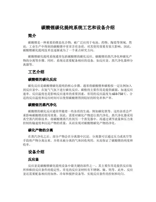 碳酸锂碳化提纯系统工艺和设备介绍