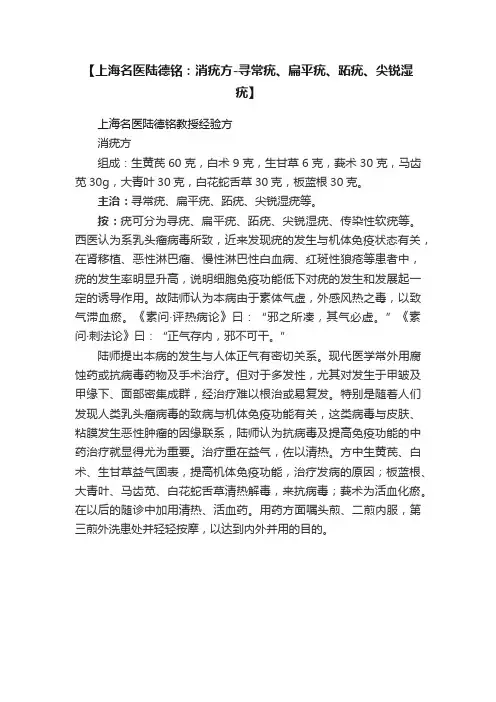 【上海名医陆德铭：消疣方-寻常疣、扁平疣、跖疣、尖锐湿疣】