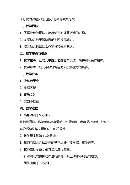 《好玩的沙包》幼儿园小班体育教案范文