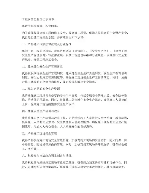 工程安全总监责任承诺书