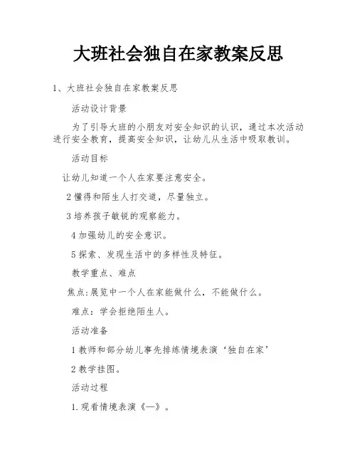 大班社会独自在家教案反思