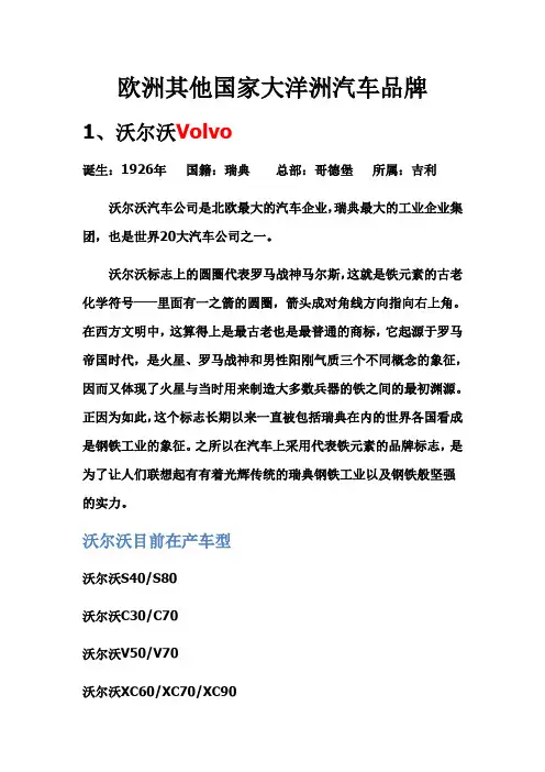 欧洲其他国家大洋洲汽车品牌