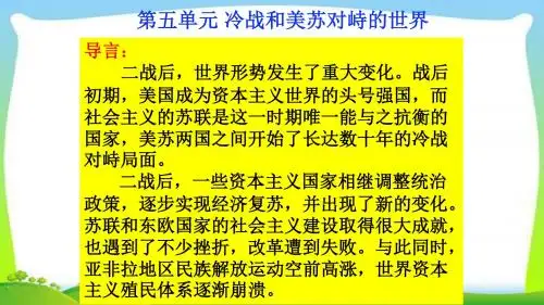 人教版九年级历史下册精华复习第五单元冷战和美苏对峙的世界完美