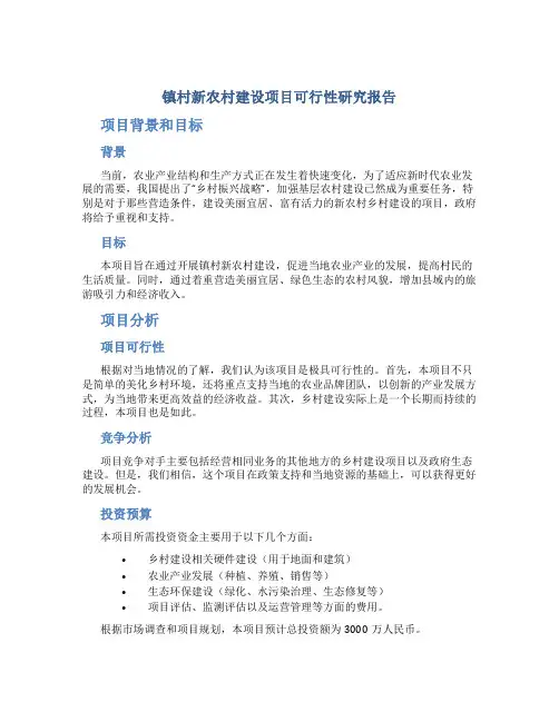 镇村新农村建设项目可行性研究报告