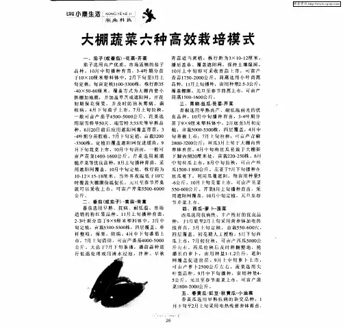 大棚蔬菜六种高效栽培模式