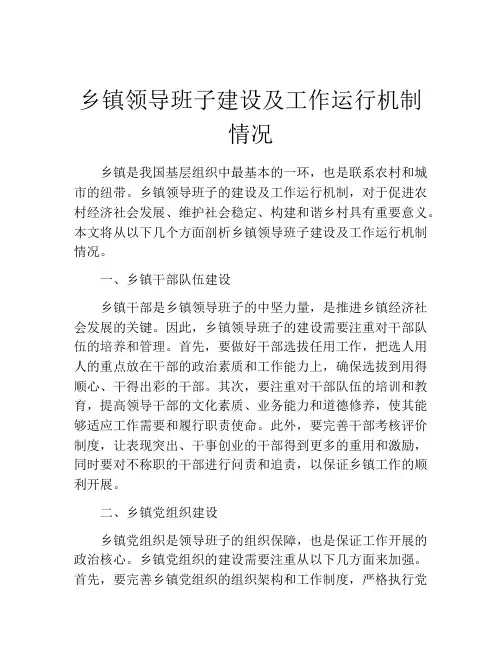 乡镇领导班子建设及工作运行机制情况