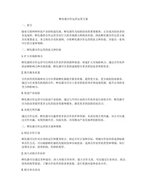 孵化器合作运营运营方案