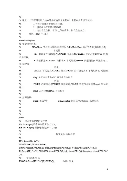Fortran---平面四边形八结点等参元有限元程序