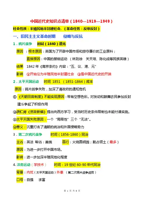 中国近代史识记清单背诵清单(超实用)