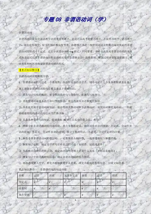 高考英语复习：专题08非谓语动词(学)