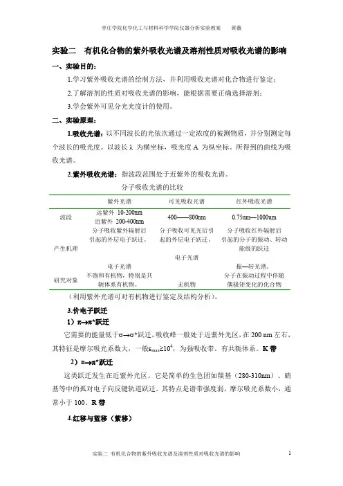 实验二 有机化合物的紫外吸收光谱及溶剂性质对吸收光谱的影响