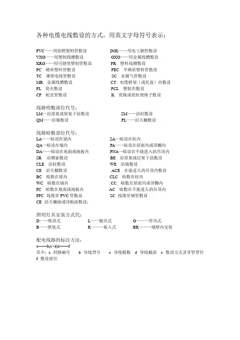 各种电缆电线敷设英文表示方式
