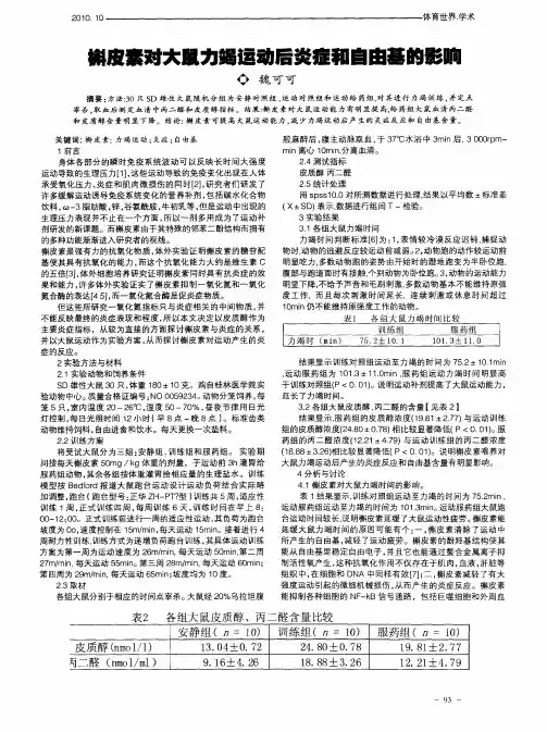 槲皮素对大鼠力竭运动后炎症和自由基的影响