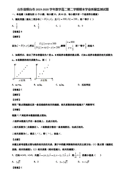 山东省烟台市2019-2020学年数学高二第二学期期末学业质量监测试题含解析