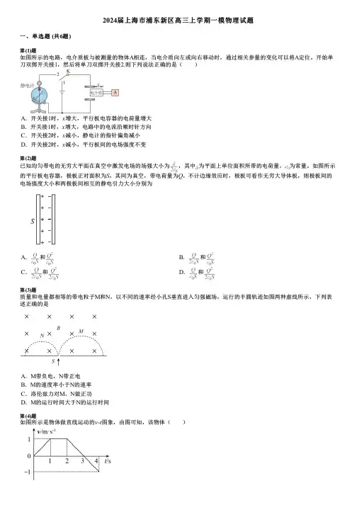 2024届上海市浦东新区高三上学期一模物理试题