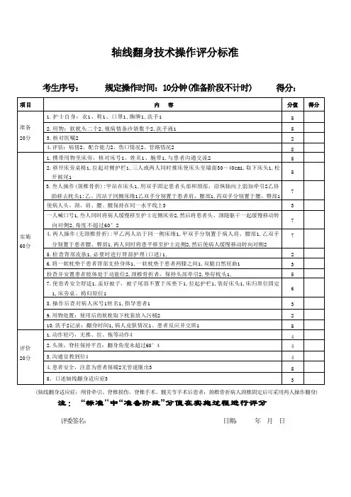 轴线翻身技术技术操作考核评分标准