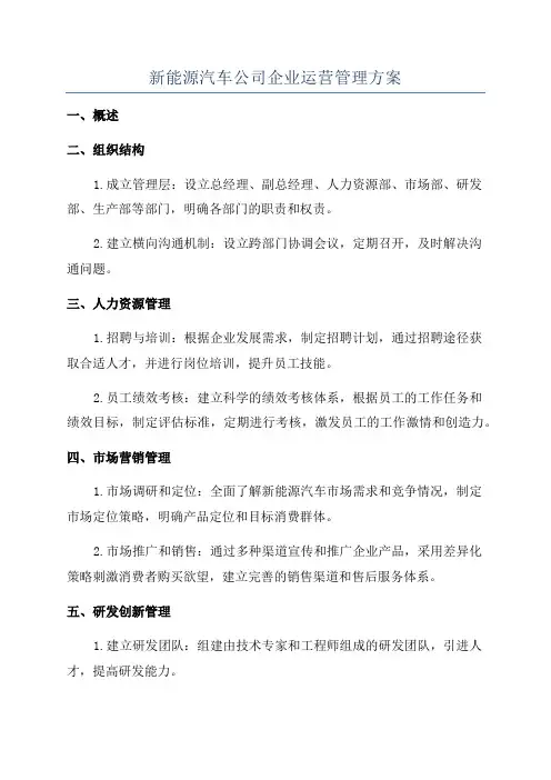 新能源汽车公司企业运营管理方案