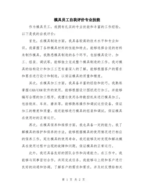 模具员工自我评价专业技能