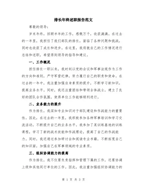 排长年终述职报告范文