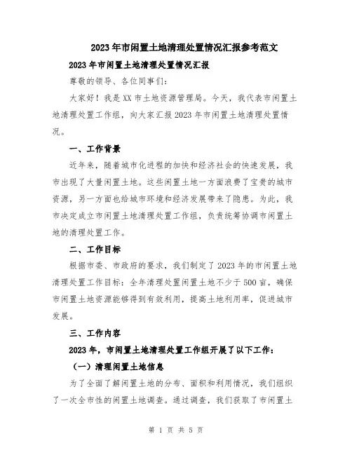 2023年市闲置土地清理处置情况汇报参考范文