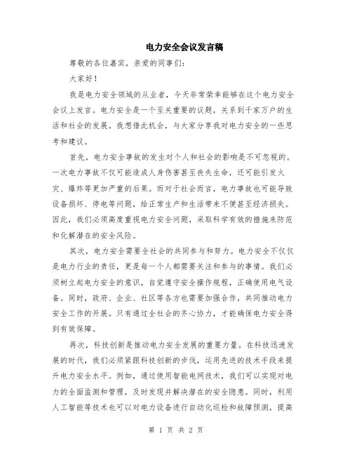 电力安全会议发言稿