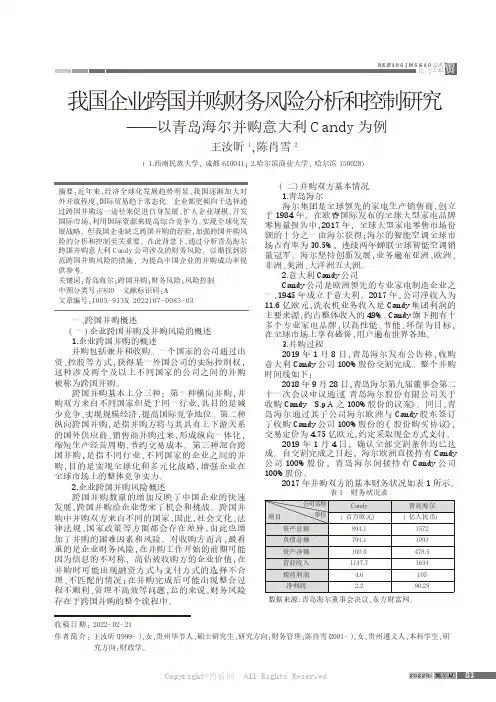 我国企业跨国并购财务风险分析和控制研究——以青岛海尔并购意大利Candy为例
