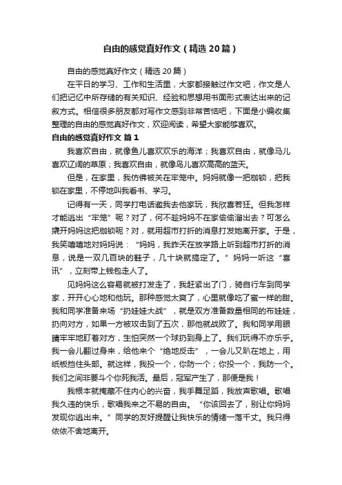 自由的感觉真好作文（精选20篇）