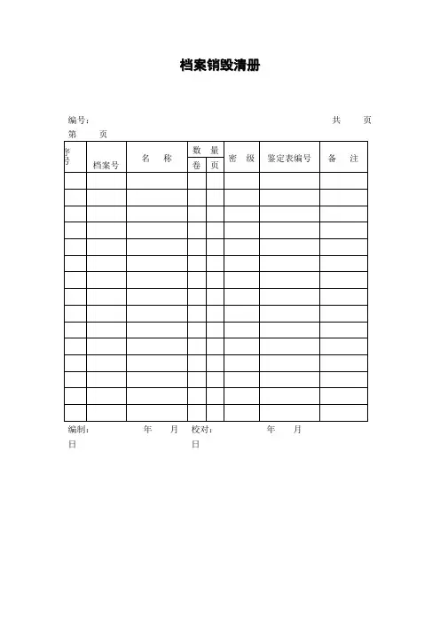 档案销毁清册(表格模板格式)
