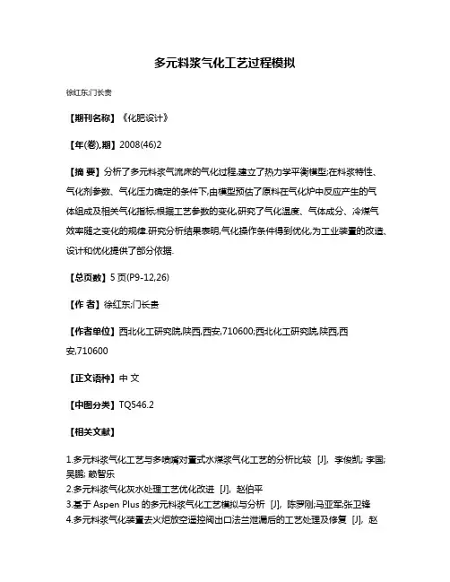 多元料浆气化工艺过程模拟