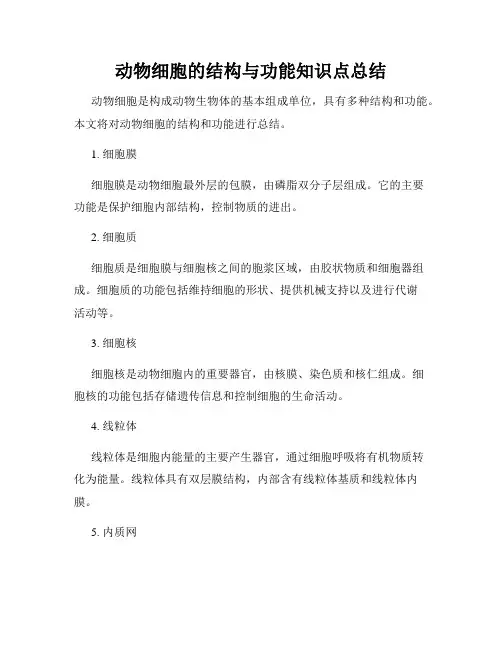 动物细胞的结构与功能知识点总结