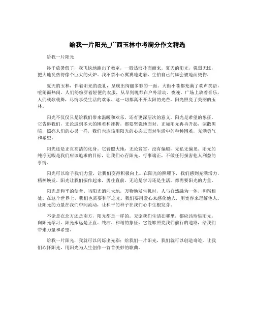 给我一片阳光_广西玉林中考满分作文精选