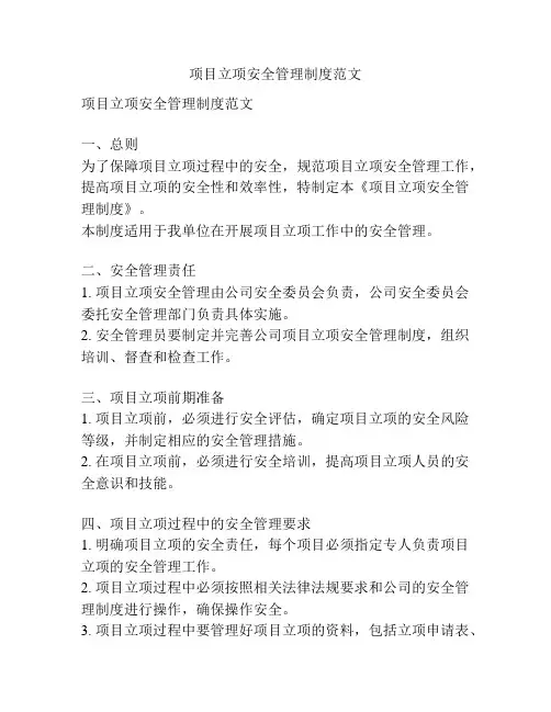 项目立项安全管理制度范文