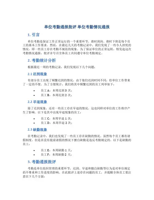 单位考勤通报批评 单位考勤情况通报