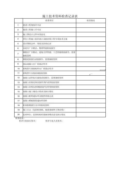 施工技术资料检查记录表