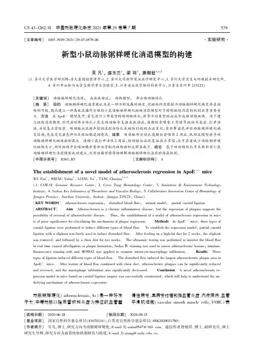 新型小鼠动脉粥样硬化消退模型的构建