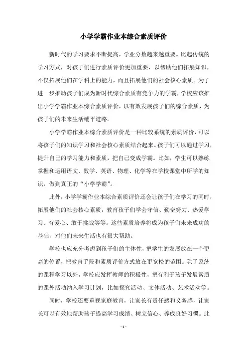 小学学霸作业本综合素质评价