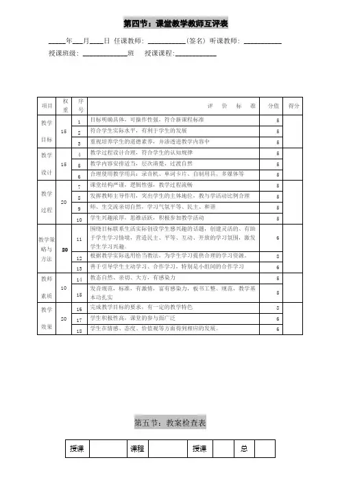 课堂教学教师互评表