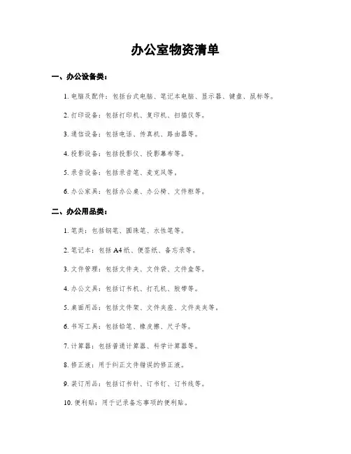 办公室物资清单