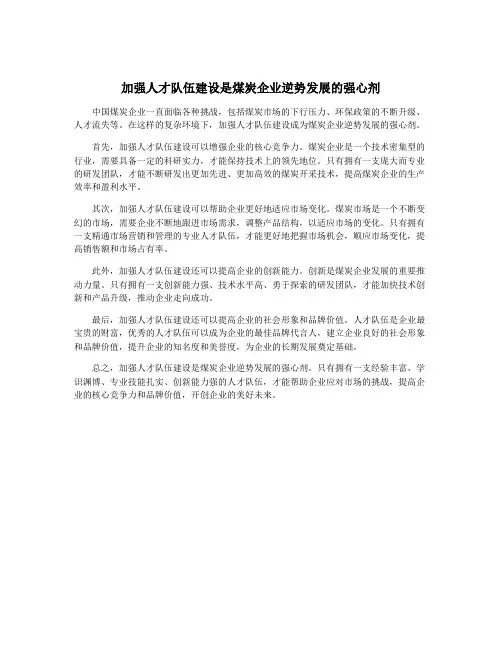 加强人才队伍建设是煤炭企业逆势发展的强心剂